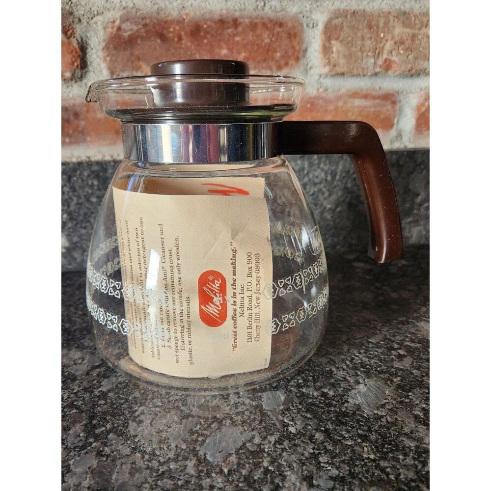 Melitta 6 cup Glass Carafe Coffee 33 oz Beverage w/Lid Brown. Replacement Carafe